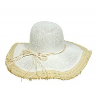 Straw Wide Brim Hats - Paper Straw w/ Fringe Trim - Natural -HT-ST299NT